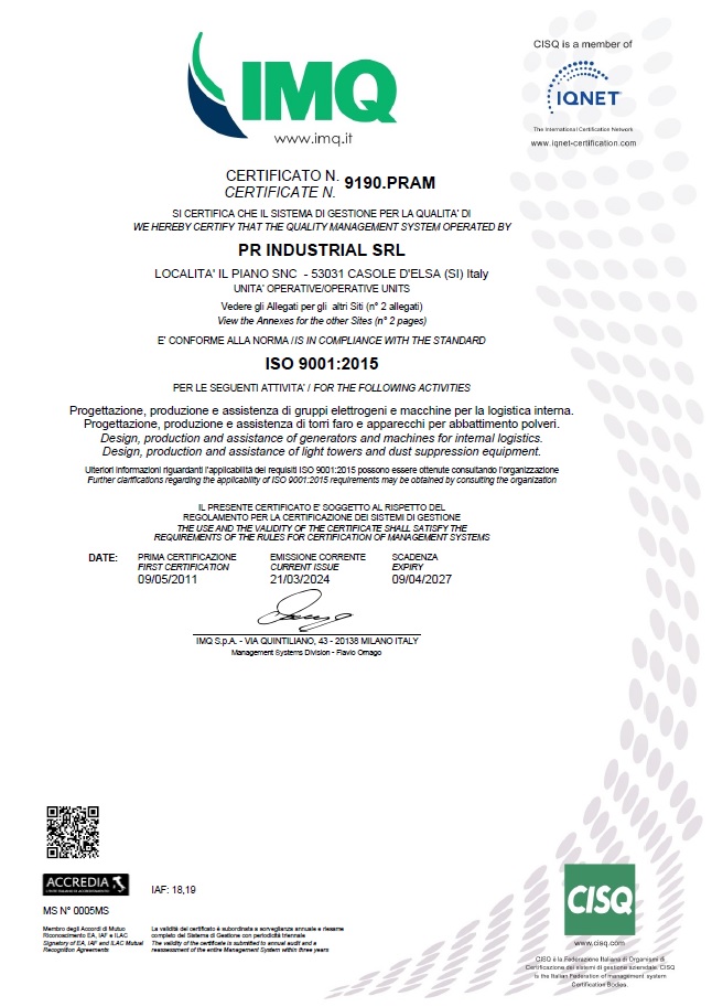 Certificazione ISO 9001:2015 – Generac Mobile